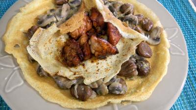 Abats : Crêpes aux ris de veau, châtaignes et champignons