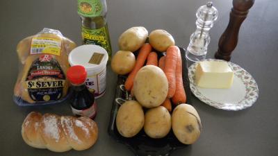 Ingrédients pour la recette : Poulet sauce soja et sa purée de carottes