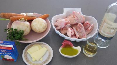 Ingrédients pour la recette : Ailerons de poulets sautés aux navets