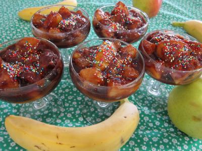 Image : recette Brouillade de fruits au pralin et chocolat