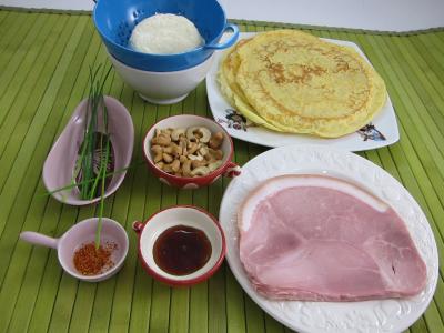 Ingrédients pour la recette : Roulés au jambon, brousse et mascarpone