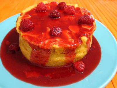 Recette Pudding aux pommes et son coulis de framboises