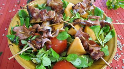 Recette Mâche en salade et ses brochettes de jambon