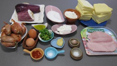 Ingrédients pour la recette : Sandwichs à l'aubergine et au jambon