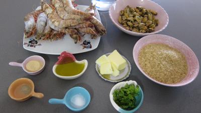 Ingrédients pour la recette : Riz pilaf aux gambas à l'orientale revisité